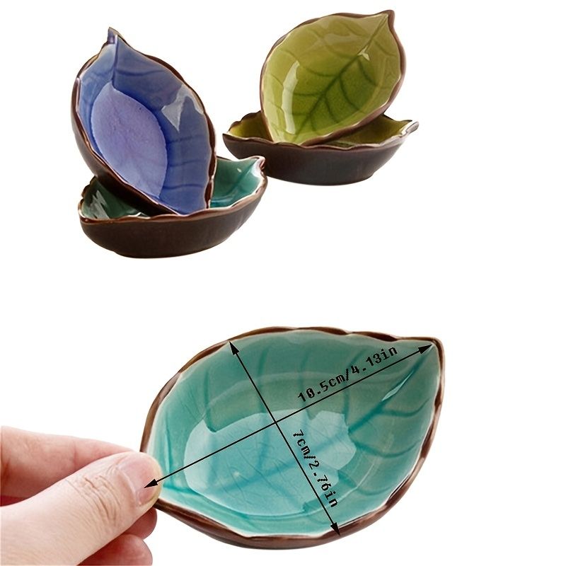 1pc Leaf Shaped Saucer; Handcraft Ceramic Small Plate; Ice Crack Glaze Seasoning Sauce Flavouring Plates; Tableware; Kitchen Supplies; 10.5*7*2.5cm / 4.13*2.76*0.98inch